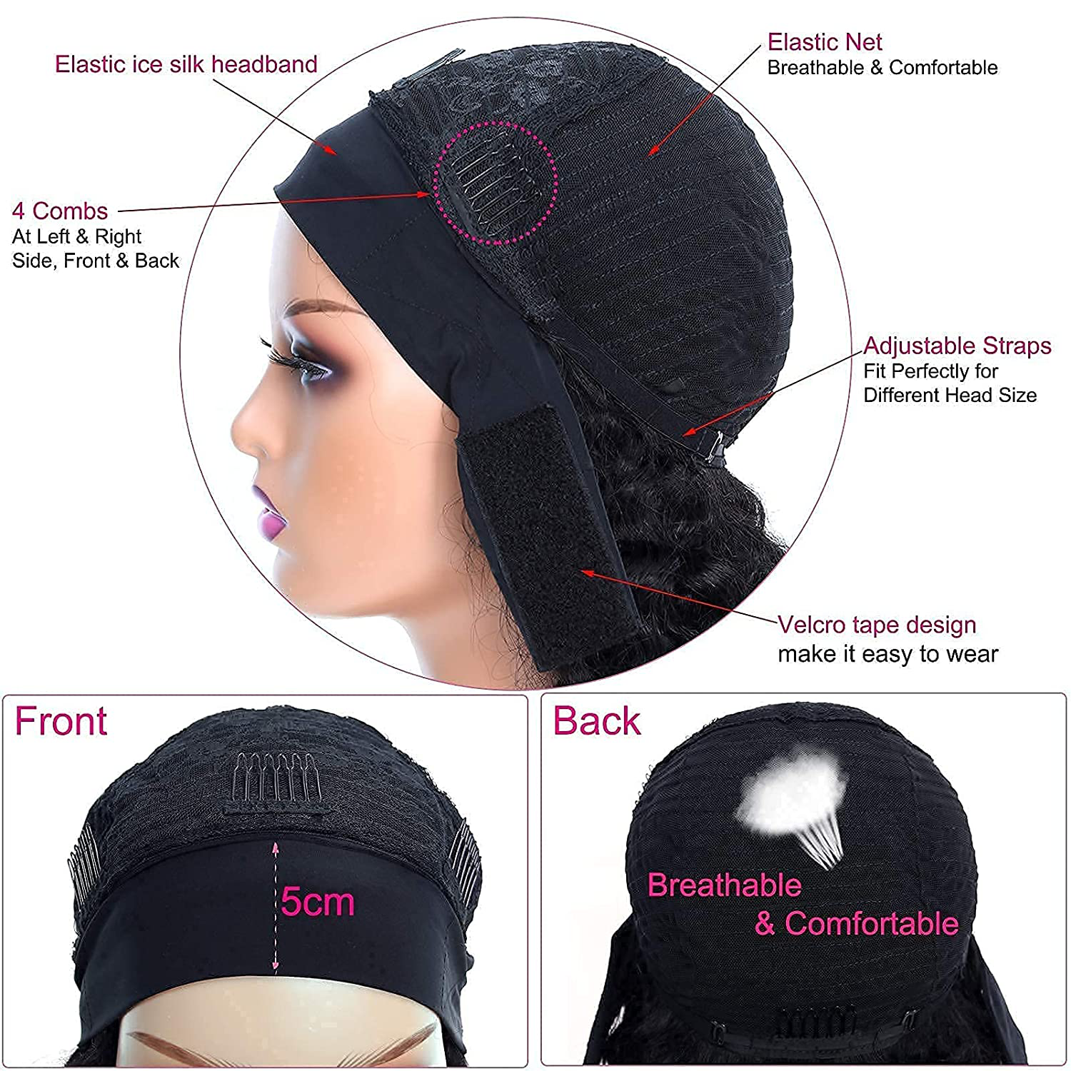 Short Bob Curly Pixie Cut Human Hair Headband Wig| Natural Black|6 Inch