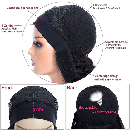 Short Bob Curly Pixie Cut Human Hair Headband Wig| Natural Black|6 Inch