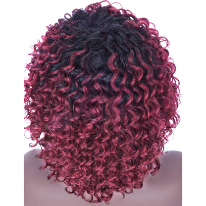 12 Inch Short Bob Wine Red Curly Human Hair Wig With Bangs