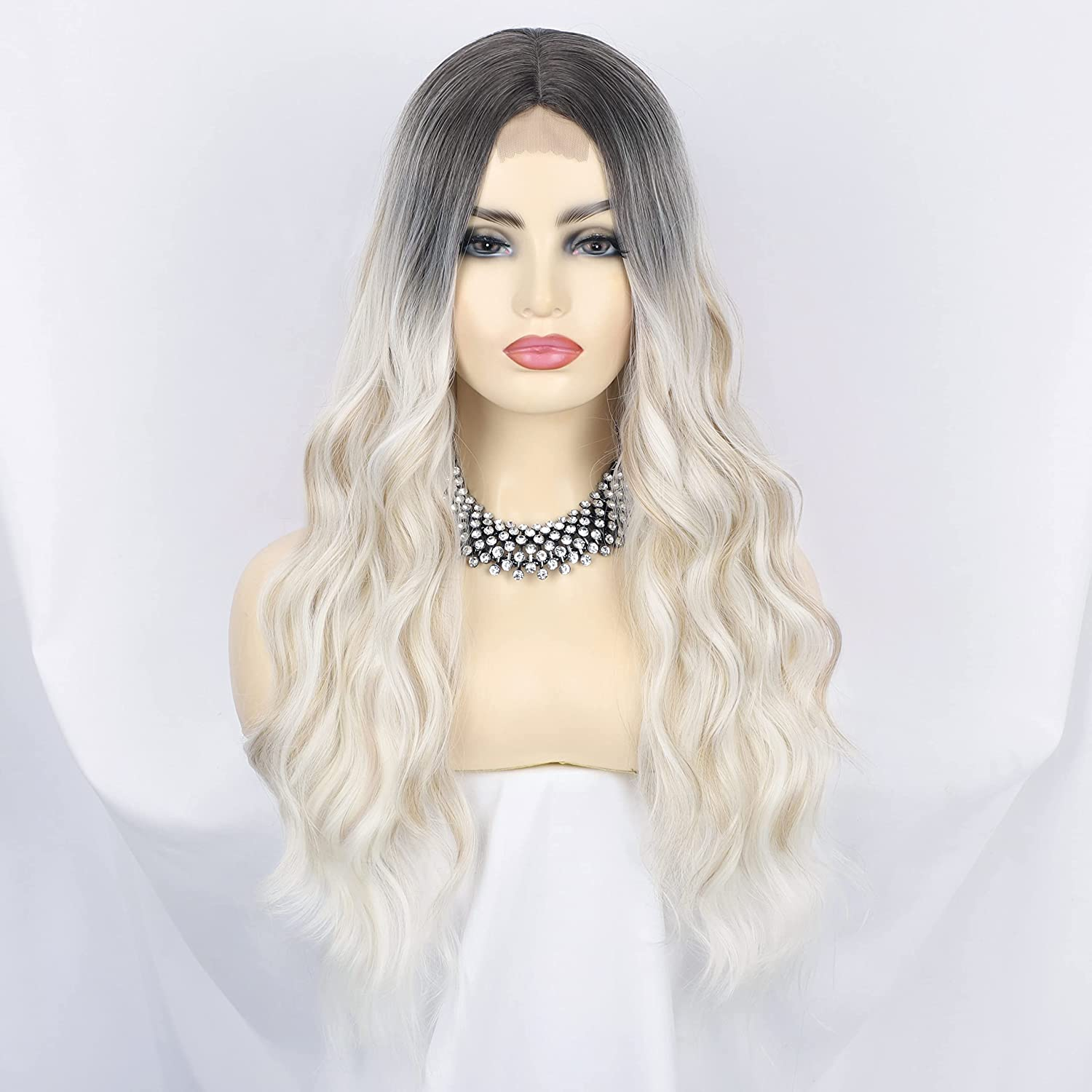 Long Platinum BlondeMiddle Part  Wavy Full Wig |Non Lace Wig