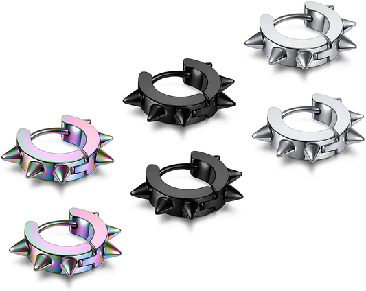 Punk Spike 3Set Stainless Steel Hoop Earrings