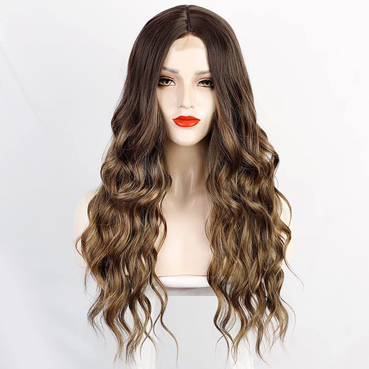  Long Ombre Brown Wavy Middle Part Full Non Lace Wig