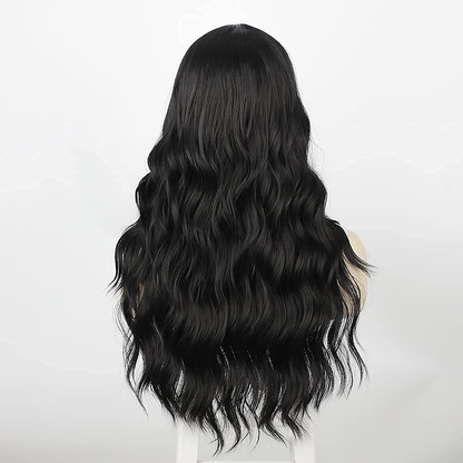 Long Wavy Highlight Black/Yellow Middle Part Wigs 
