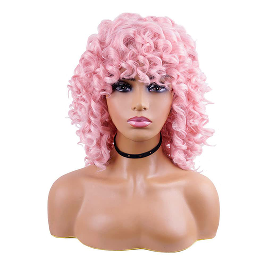 PINK Short Bob Curly Full Wig For Women 