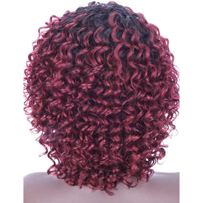 12 Inch Short Bob Wine Red Curly Human Hair Wig With Bangs