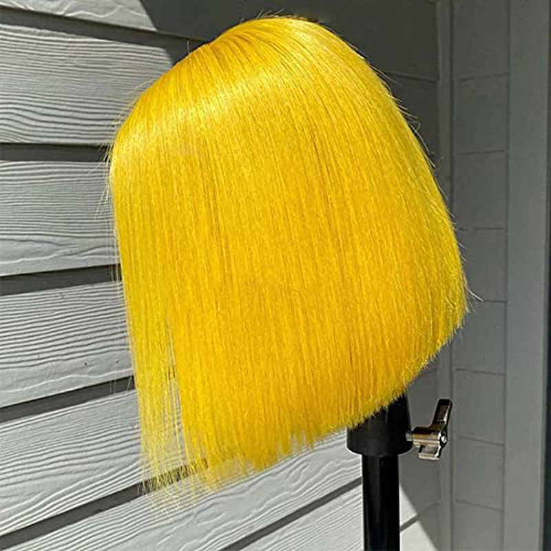 Yellow Short Bob T part Human Hair Lace Wig