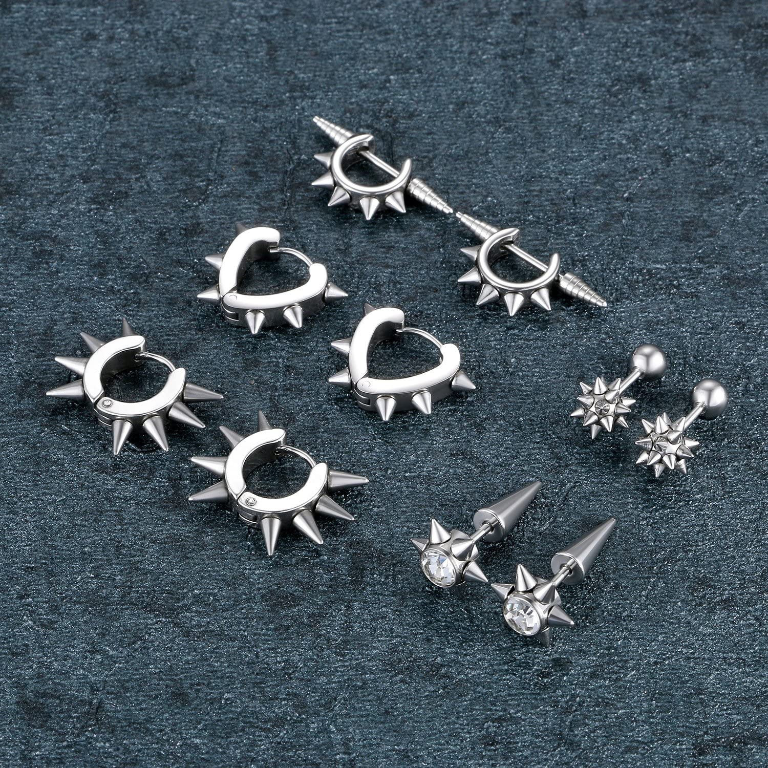  Spike Rivet Stainless Steel Stud Earrings 