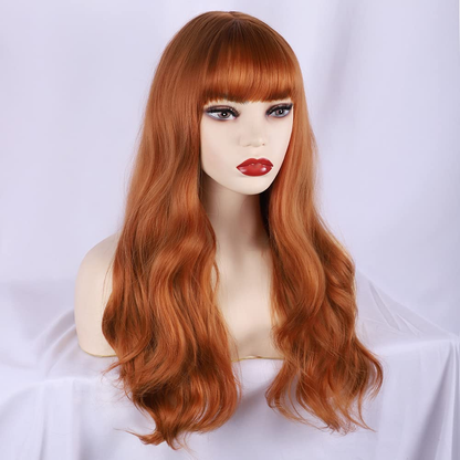 Long Wavy Full Non Lace Wigs for Auburn Color Women|DragQueen Wigs 