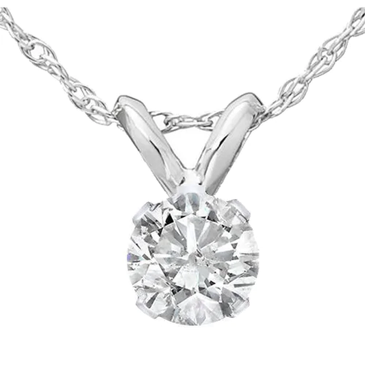 14K White Gold 1/2 CT round Diamond Solitaire Pendant