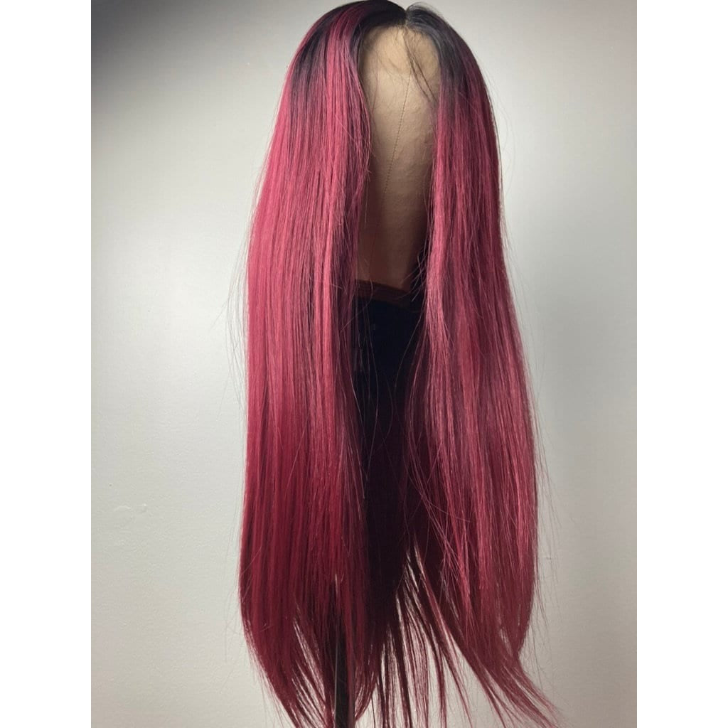 Straight Long Black-Red Lace Front Wig