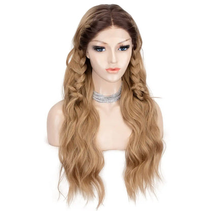 Ombre Blonde Black Roots Middle Part Lace Wig