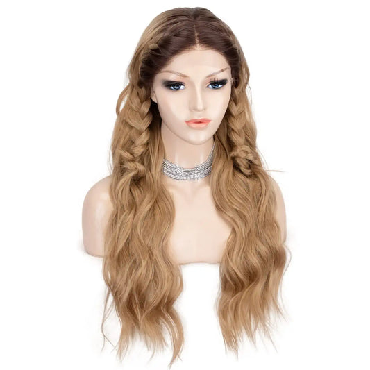 Ombre Blonde Black Roots Middle Part Lace Wig