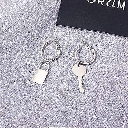 PUNK Padlock Dangle Hoop Earrings Key