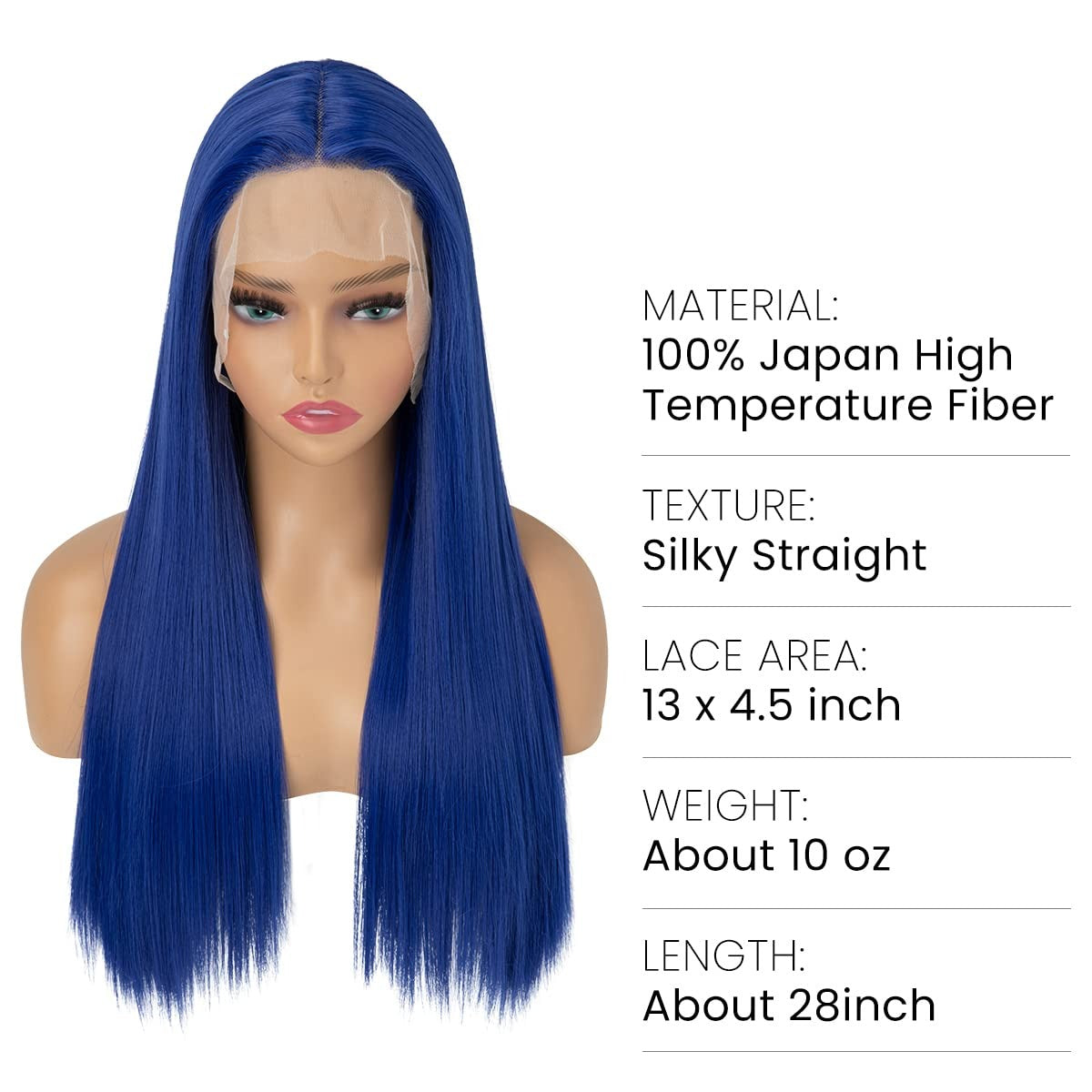 Long Straight Blue Lace Front Wig