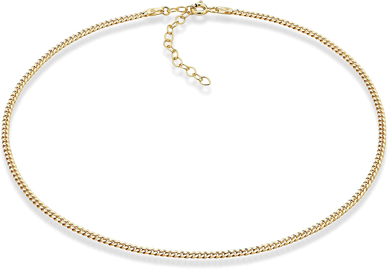 , Beaded Singapore, Sparkle, Cuban Link Chain, Adjustable Sterling Silver Choker Necklace for Women Made in Italy Cuban 2.5mm