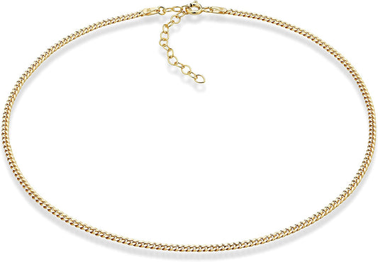 , Beaded Singapore, Sparkle, Cuban Link Chain, Adjustable Sterling Silver Choker Necklace for Women Made in Italy Cuban 2.5mm