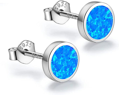 White Gold Plated Sterling Silver Opal Stud Earrings For Women