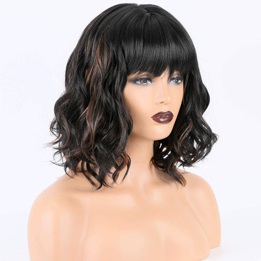 bob hairstyles with bangs,bobs for thin hair with bangs short bob with bangs parisian bob,parisian bob hair wigs with bangs,wigs for white women,short hair with layers,Black bob Wig Length: 12 inch Full Machine Wig