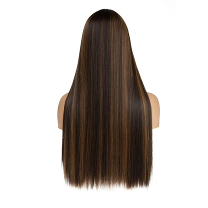 Dark Brown Gold Highlight Lace Front Wig