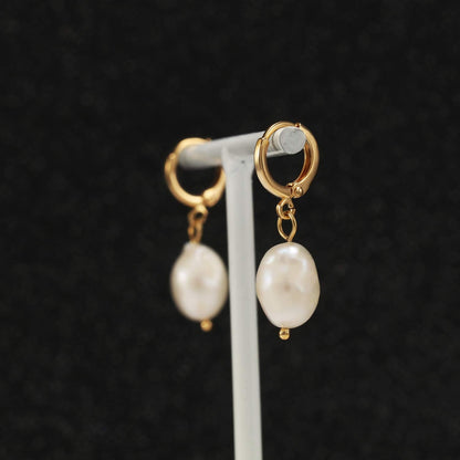 Gold Pearls Huggie Small Hoop Earrings