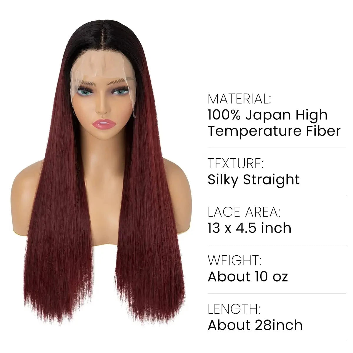 Ombre Red Wig -Black Roots Wine Red Lace Front Wig