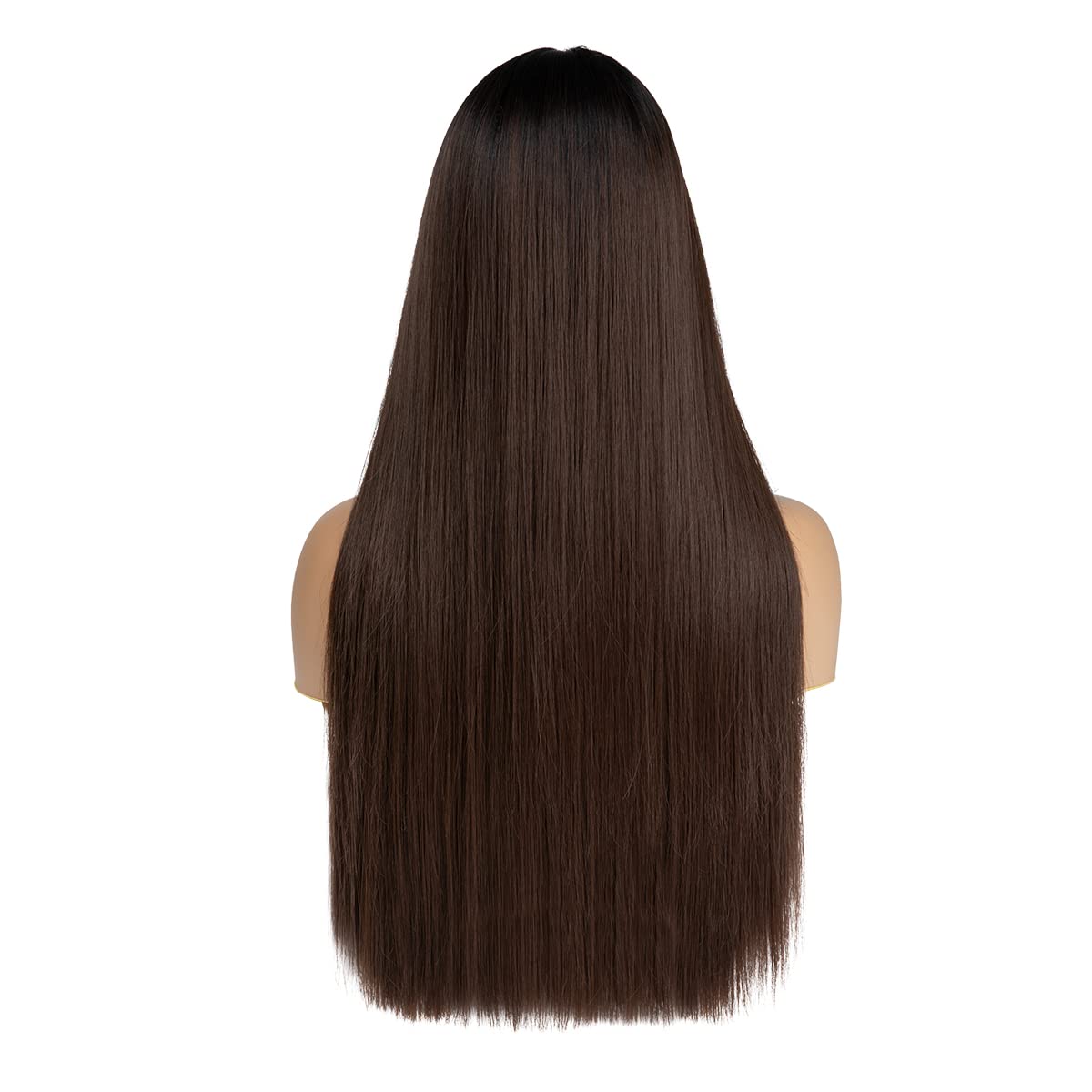 Ash Brown with Black Root Middle Part Lace Front Wig