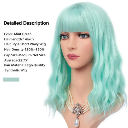 Mint Green Short Hair Wig with Bang