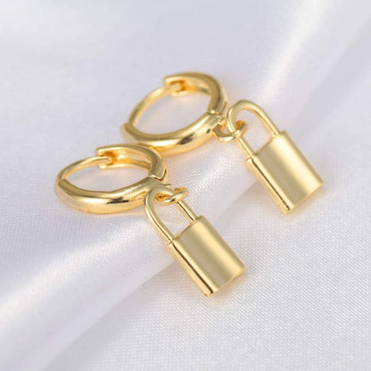 Padlock 18K Plated Gold Drop Dangle Earrings for Women