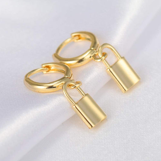 Padlock 18K Plated Gold Drop Dangle Earrings for Women