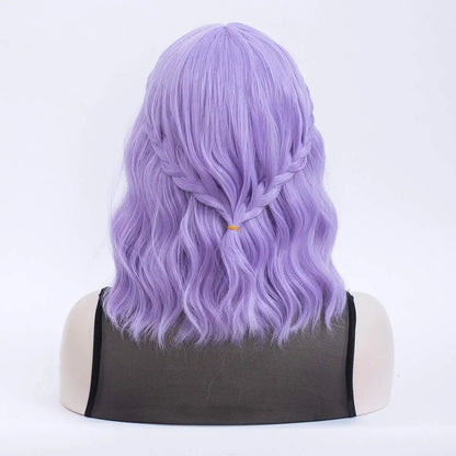 Short Bob Wavy Lavender Purple Hair Wig with Bang