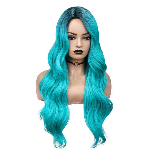 Ombre Black Roots Teal Curly Wig