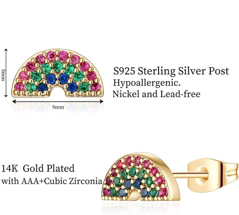 Rainbow 14k Gold Plated Stud Earrings
