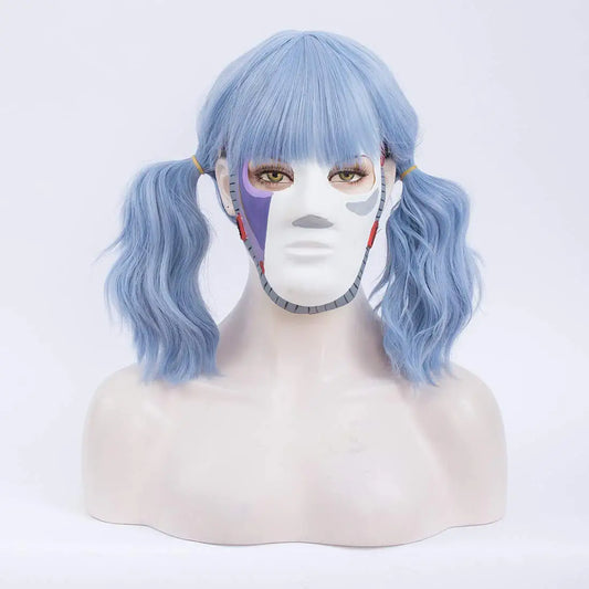 Light Blue Short Bob Wavy Hair Wig with Bang