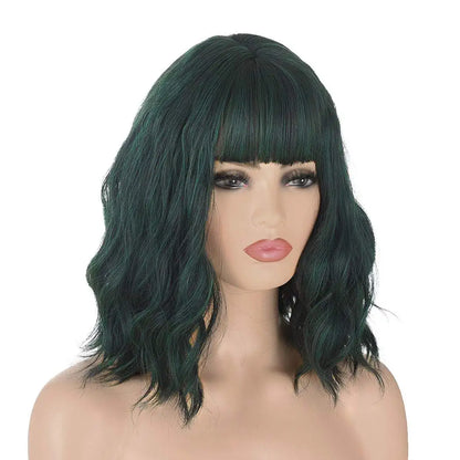 Dark Green Wavy Hair Wig with Bang