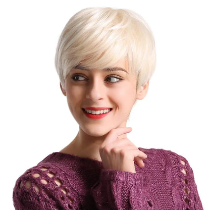 Short Platinum Blonde Pixie Cut Human Hair Wig