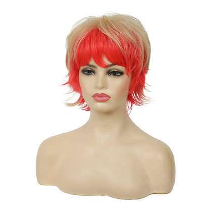 Short Bob Blonde Pink Wig With Bangs