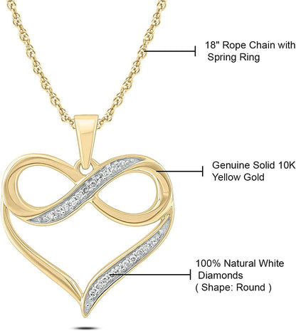 10Karat Yellow , Rose or White Gold Infinity Diamond Necklace For Women
