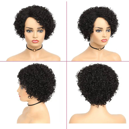 Black Side Part Pixie Cut Bob Human Hair Wigs