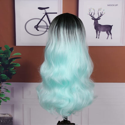 Ombre Mint Green Long Curly Wigs