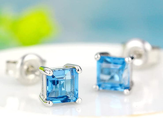 925 Sterling Silver 18k White Gold Plated 1.6ct Square Ruby Sapphire Emarald Stud Earrings