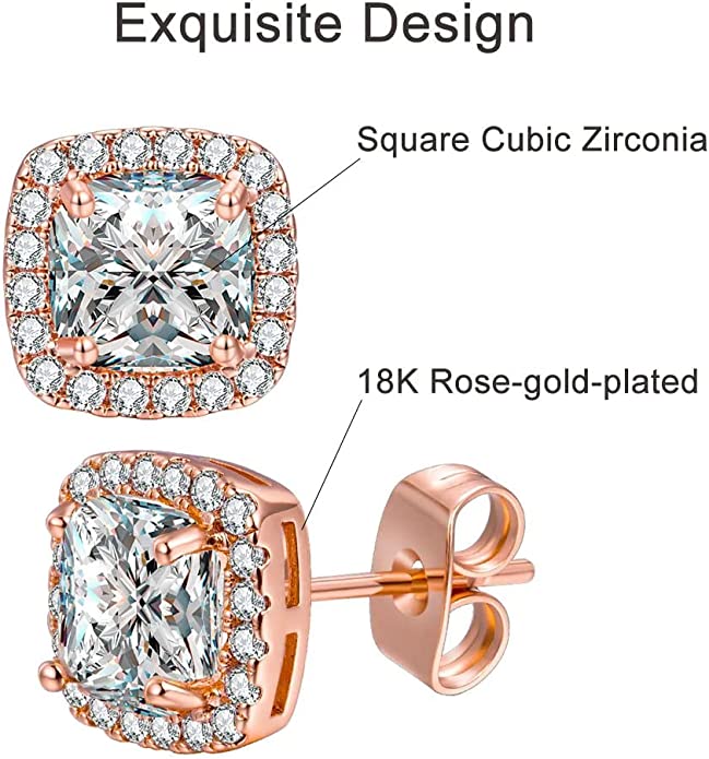 18K Rose Gold Cubic Stud Earring