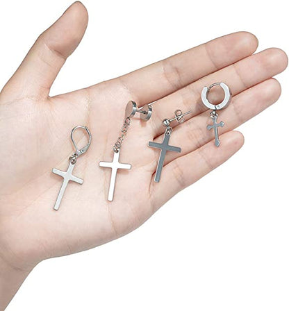 Stainless Steel Cross Dangle Earrings