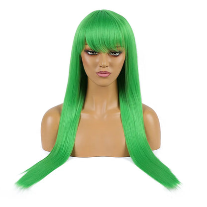 Neon Green Hair Wig With Bangs For Women Drag Queen