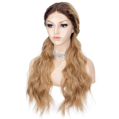 Ombre Blonde Black Roots Middle Part Lace Wig