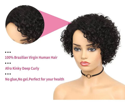 Black Side Part Pixie Cut Bob Human Hair Wigs