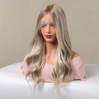 Blonde Highlight Wavy Middle Part Lace Wigs