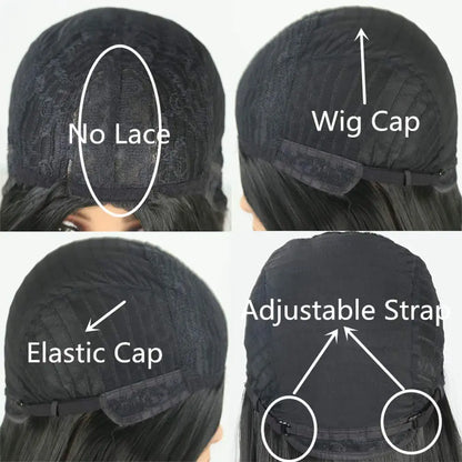Black Hair White Streak Hair Wigs with Bangs