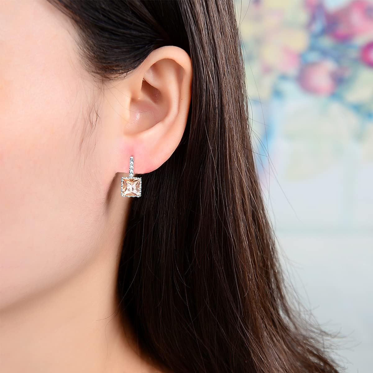 Morganite Princess Cut 925 Silver Earrings for Women