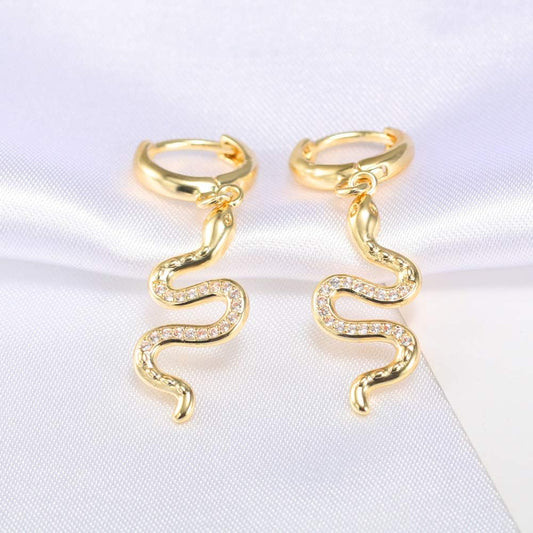 Gold Huggie Small Hoop Snake Earrings