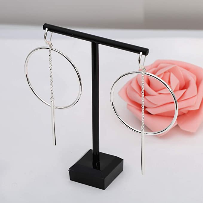 Silver Dangle Hoop Earrings for Women